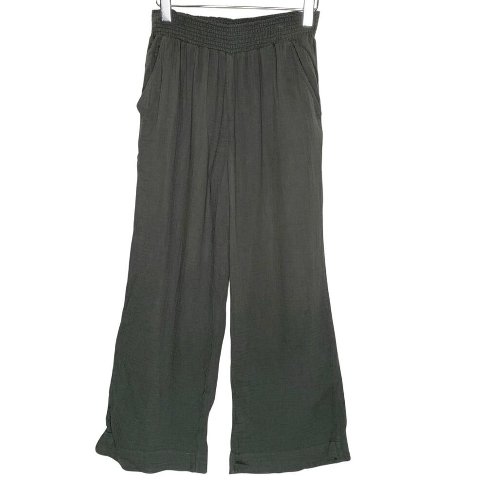 Faherty the Dream Cotton Gauze Wide Leg Pant M Washed Black Gray Organic